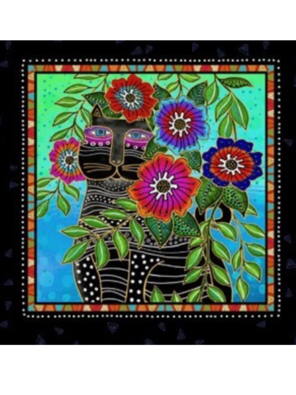 Laurel Burch Fantasticats Black Cat fabric swatch